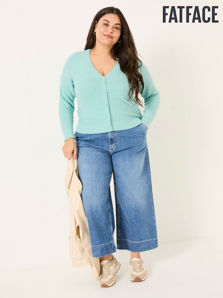 FatFace Lucia Light Teal V-Neck Knitted Cardigan (E85952) | £45