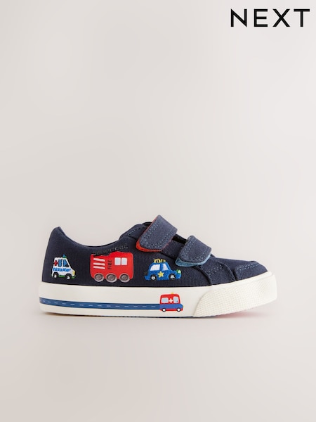 Navy Blue Cars Wide Fit (G) Two Strap Touch Fastening Trainers (E86020) | £17 - £19