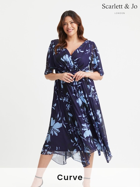 Scarlett & Jo Blue Julie Hanky Hem Dress (E86041) | £90