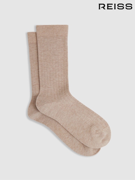 Reiss Oatmeal Felicia Cotton Blend Ribbed Loafer Socks (E86149) | £15