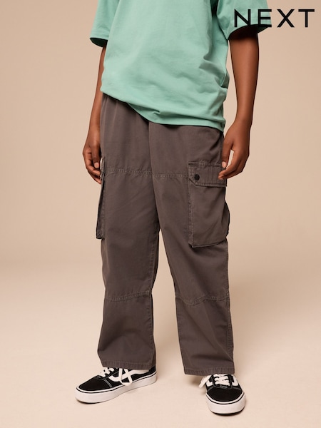 Charcoal Grey 100% Cotton Superwide Cargo Trousers (3-16yrs) (E86170) | £17 - £22