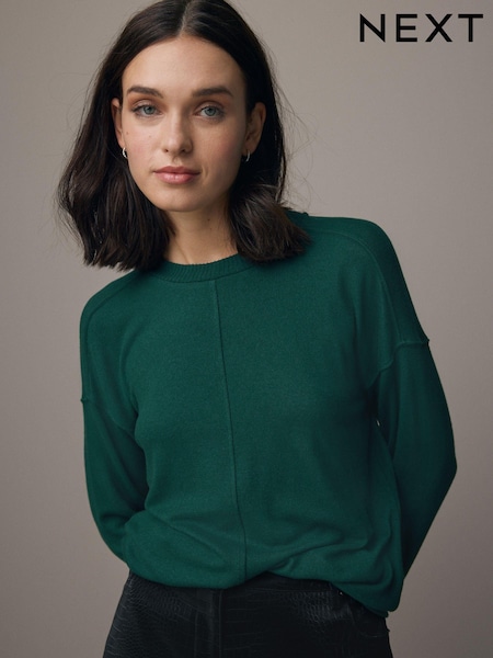 Forest Green Soft Touch Cosy Seam Crew Neck Jumper (E86313) | £27