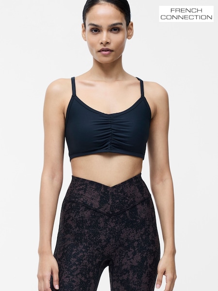 French Connection Black Low Impact Ruched Front Sports Bra (E86333) | £32