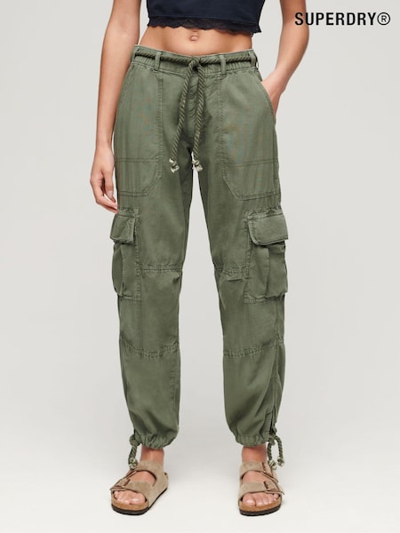 Superdry Dark Khaki Lightweight Beach Cargo Trousers (E86376) | £60