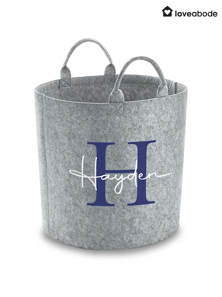 Personalised Kids Light Grey Felt Toy Bag/Trug (E86403) | £25