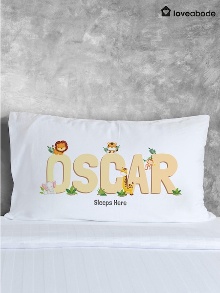 Loveabode Personalised Animal Print Named 100% Cotton White Pillowcase (E86407) | £12