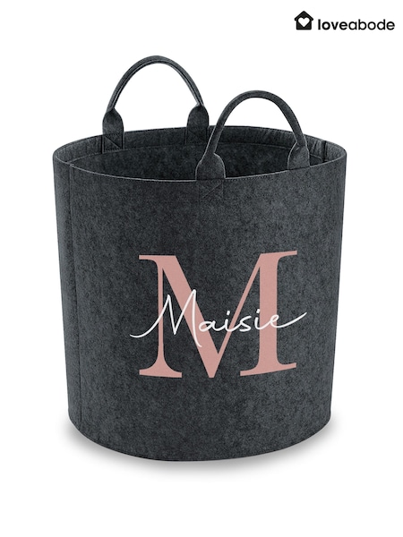 Personalised Kids Dark Grey Felt Toy Bag/Trug (E86414) | £25