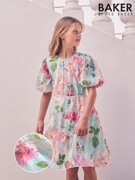 Baker by Ted Baker Peach Pink Textured Floral Print Cutout Dress (E86440) | £42 - £47