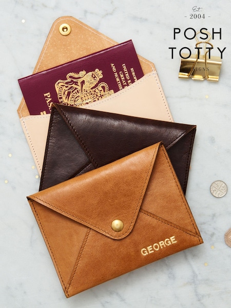 Posh Totty Designs Personalised Leather Brown Passport Holder (E86452) | £25