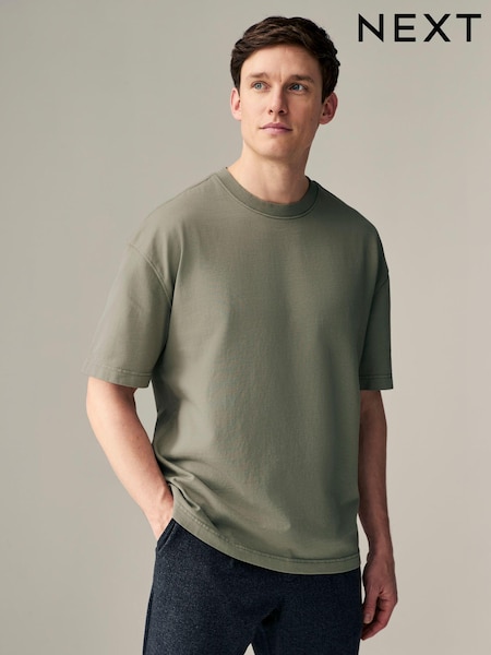Green Garment Dye Heavyweight Relaxed Cotton T-Shirt (E86470) | £18