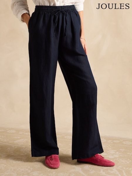 Joules Linen Blend Navy Trousers (E86511) | £59