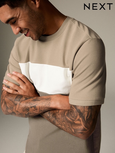 Neutral Textured Colour Block T-Shirt (E86537) | £16