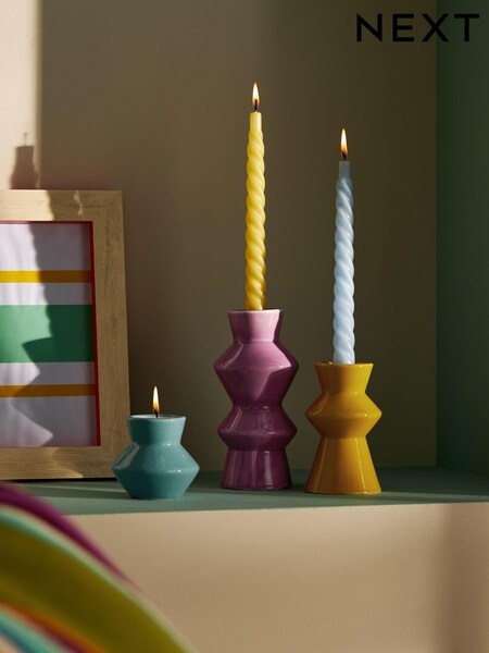 Set of 3 Multi Bright Taper Candle Holders (E86539) | £22