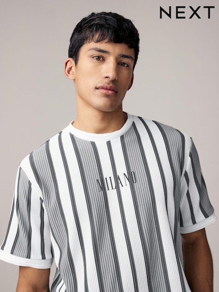 Grey/White Smart Vertical Stripe T-Shirt (E86620) | £24