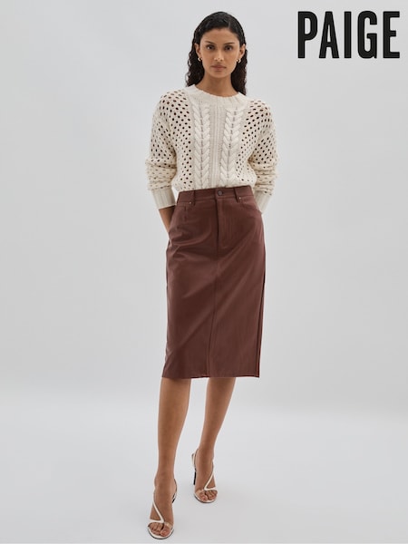 Paige Faux-Leather Midi Brown Skirt (E86636) | £280