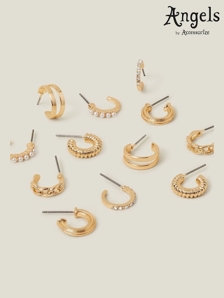 Accessorize Gold Tone Textured Hoops Earrings 6 Pack (E86818) | £14