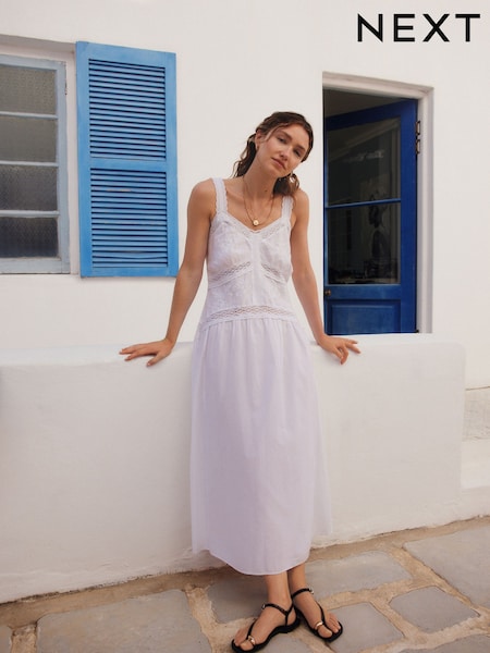 White Embroidered Cami Midi Dress (E86948) | £59