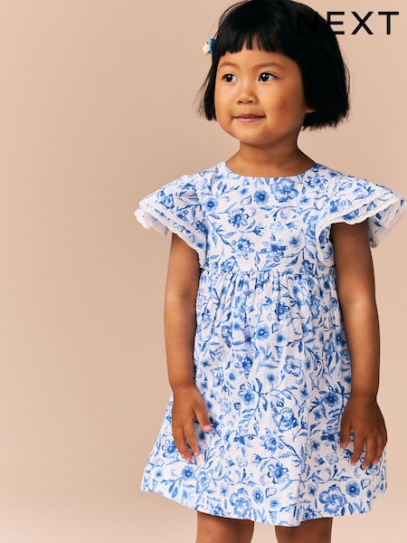 Blue Floral Angel Sleeve Dress (3mths-8yrs) (E86996) | £15 - £18