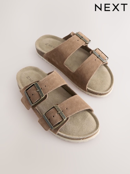 Tan Brown Suede Double Buckle Sandals (E87041) | £18 - £24