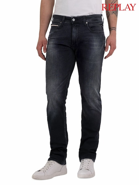 Replay Dark Grey Straight Fit Grover Comfort Stretch Jeans (E87170) | £110