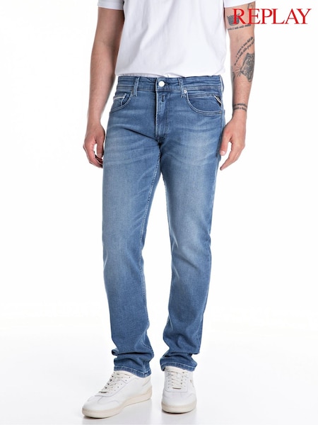 Replay Medium Blue Straight Fit Grover Comfort Stretch Jeans (E87199) | £110