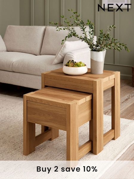 Natural Heath Oak Effect Storage Nest of Tables (E87226) | £225