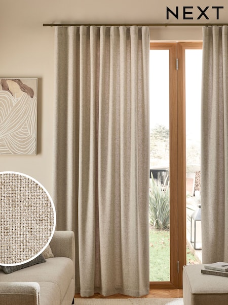 Natural Soft Weave Linen Blend Wave Header Lined Curtains (E87263) | £70 - £130