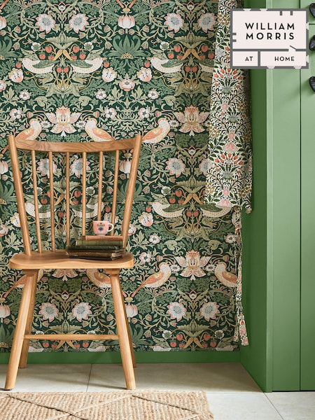 William Morris At Home Rich Green Strawberry Thief A4 Wallpaper Sample (E87276) | £1