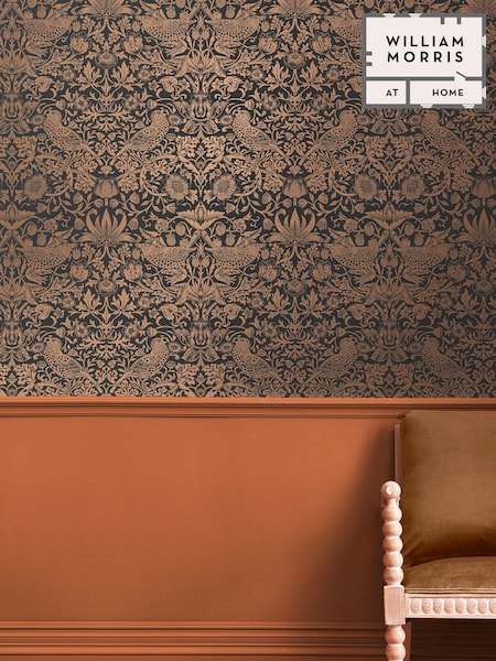 William Morris At Home Charcoal Strawberry Thief Fibrous A4 Wallpaper Sample (E87284) | £1