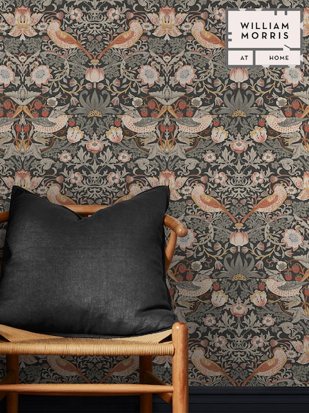 William Morris At Home Charcoal Strawberry Thief A4 Wallpaper Sample (E87288) | £1