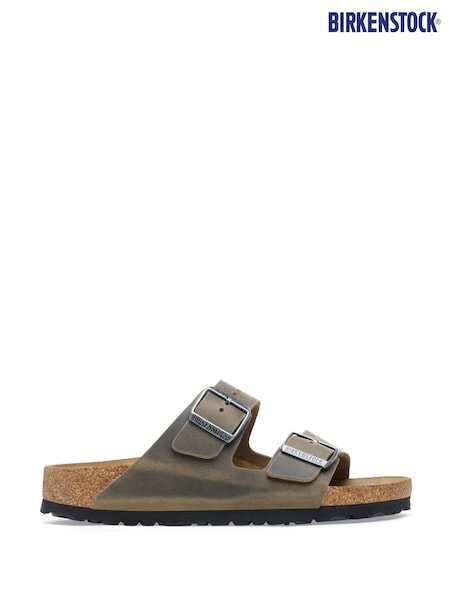 Birkenstock Khaki Green Arizona Oiled Leather Sandals (E87427) | £105
