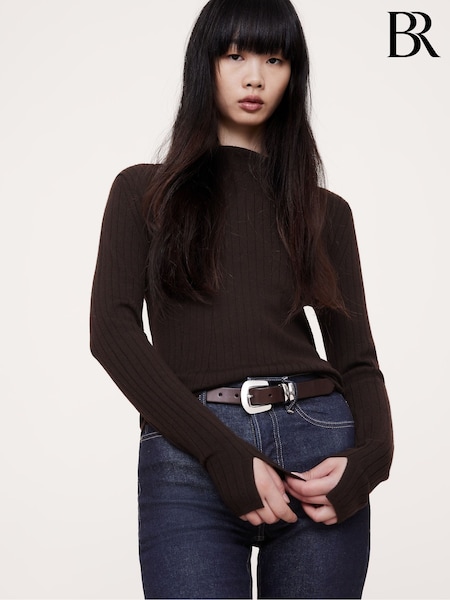 Banana Republic Brown Merino Wool Ribbed Mock Neck Jumper (E87565) | £75