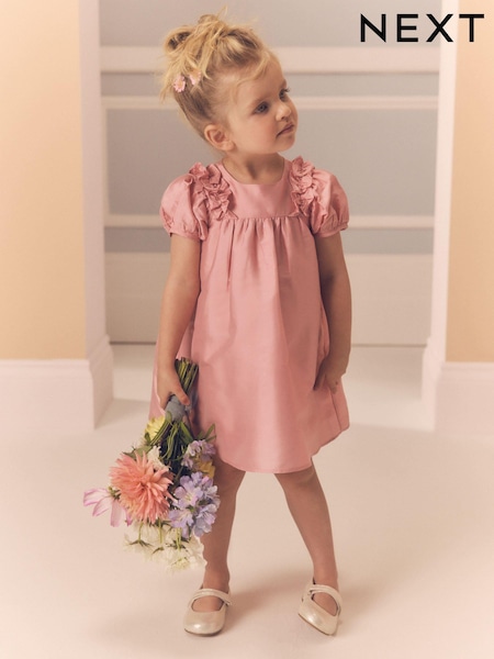 Soft Pink Taffeta Ruffle Party Dress (3mths-8yrs) (E87906) | £17 - £23