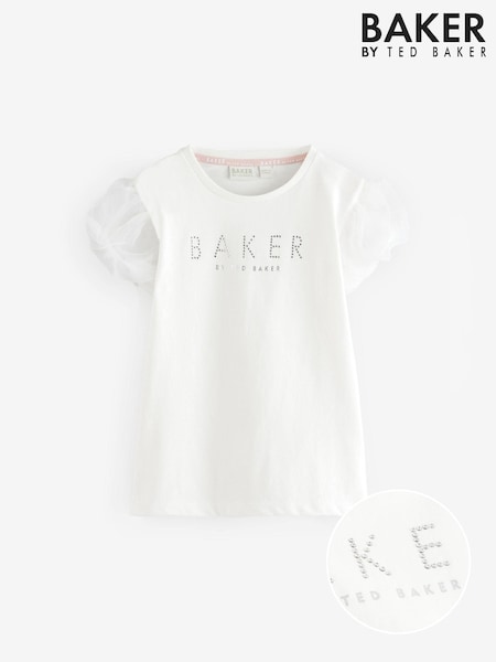 Baker by Ted Baker Organza Sleeve Hotfix 100% Cotton T-Shirt (E88096) | £18 - £22