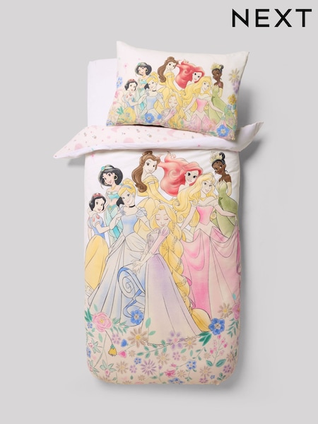 Pink Disney Princess 100% Cotton Duvet Cover and Pillowcase Set (E88158) | £0