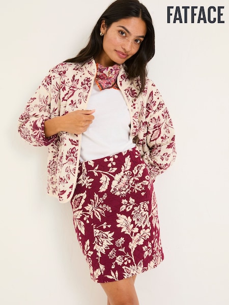 FatFace Jennie Burgundy Red Brush Floral Skirt (E88180) | £26