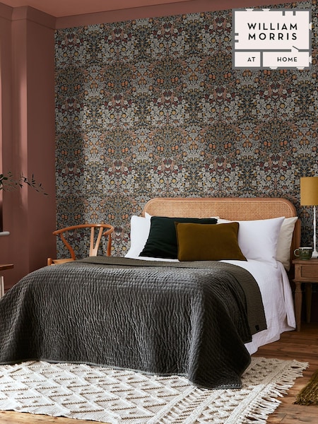 William Morris At Home Charcoal & Burnt Orange Blackthorn 10M Wallpaper (E88209) | £60