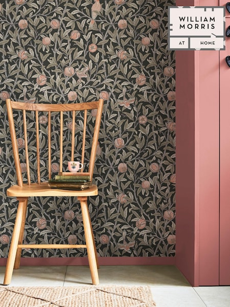 William Morris At Home Charcoal Bird and Pomegranate 10M Wallpaper (E88225) | £60