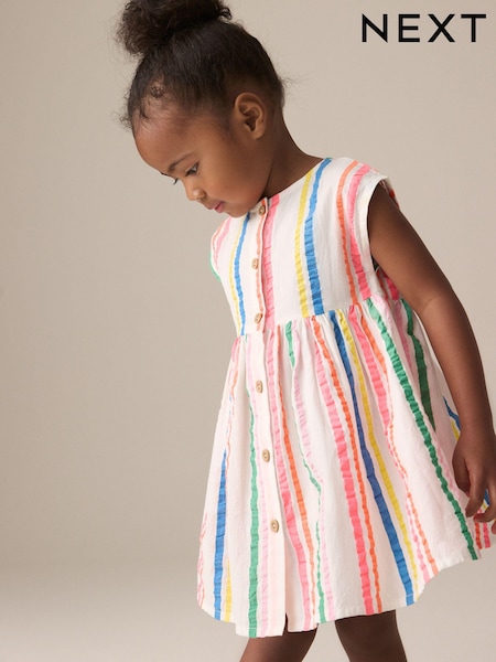 Rainbow Stripe Button Through Summer Summer Dress (3mths-10yrs) (E88239) | £11 - £14