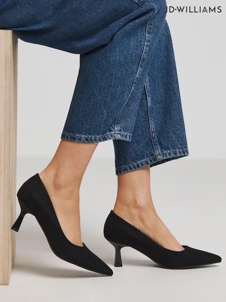 JD Williams Black Pointy Toe Classic Court Shoes In Wide Fit (E88332) | £35