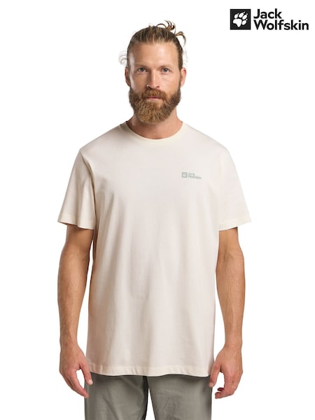 Jack Wolfskin Mens Essential 100% Organic Cotton Cream T-Shirt (E88383) | £25