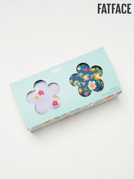 FatFace Teal Blue 2 Pack of Floral Socks in a Box (E88442) | £12.50