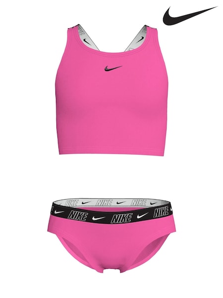 Nike Pink Logo Tape Cross-Back Midkini Bikini Set (E88603) | £26