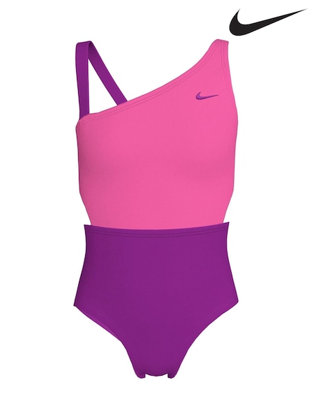 Nike Pink Colour Block Asymmetrical Cutout Swimsuit (E88618) | £26