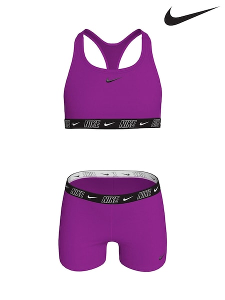 Nike Purple Logo Tape Racerback Bikini Shorts Set (E88626) | £26
