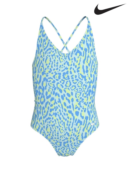 Nike Blue Animal Print Lace-Up Back Swimsuit 1 Piece (E88635) | £27