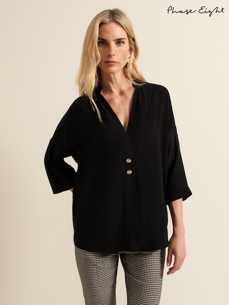 Phase Eight Black Cynthia Button Detail Shirt (E88693) | £69