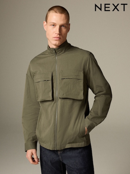 Khaki Green Bluff Pocket Funnel Neck Shacket (E88740) | £50