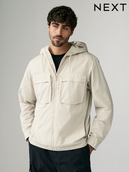 Ecru Bluff Pocket Shacket with Hood (E88747) | £55