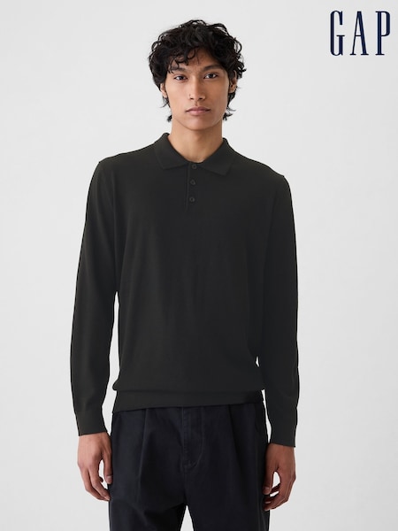 Gap Black Merino Wool Polo Jumper (E88999) | £38